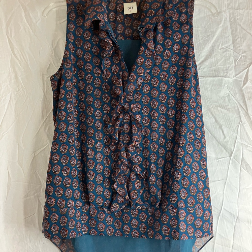 CAbi Blue and Pink Patterned Blouse